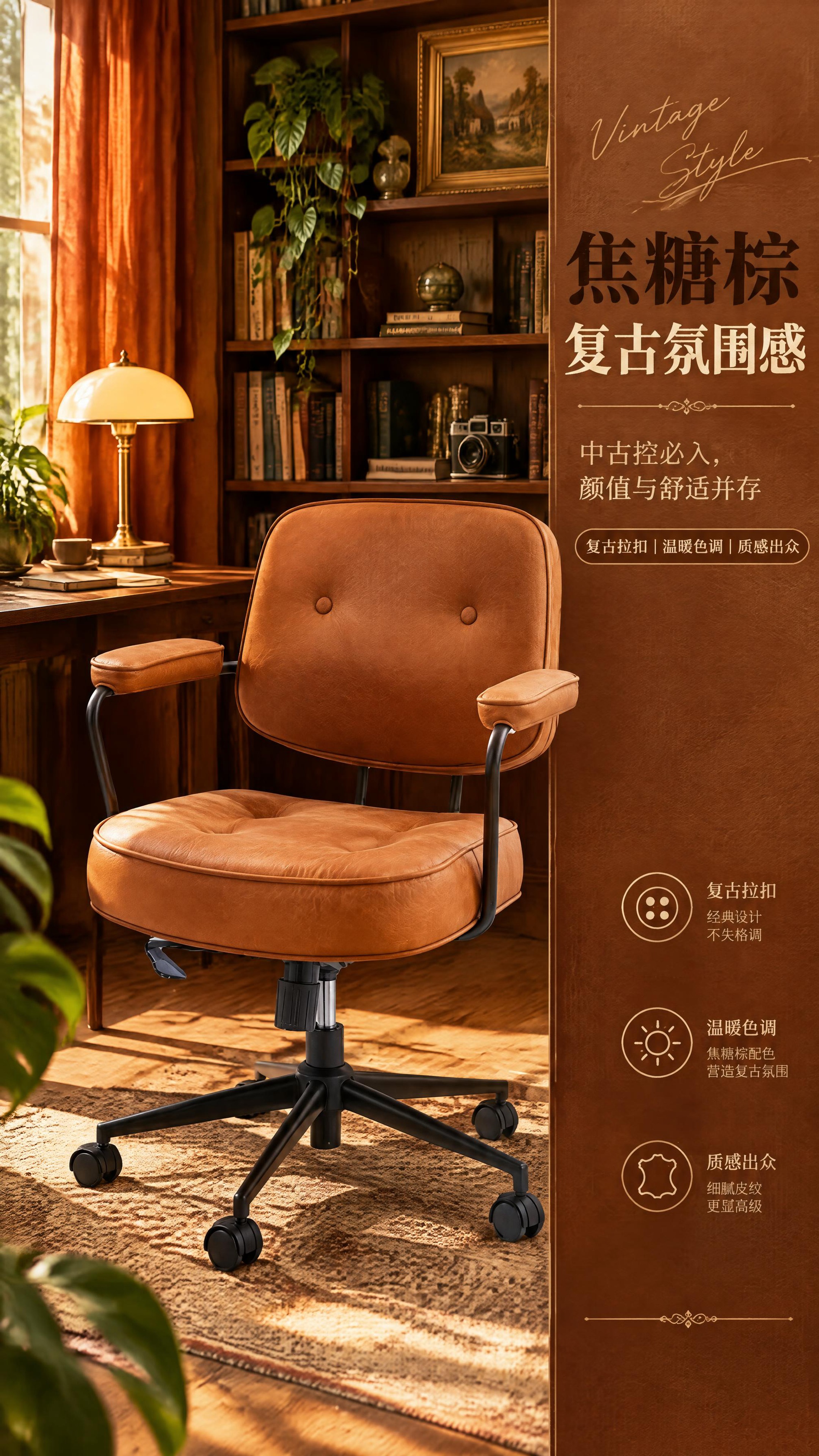 [商品] 使用【图7】焦糖棕款办公椅；保留焦糖棕皮面、黑色金属… - 图片创意预览
