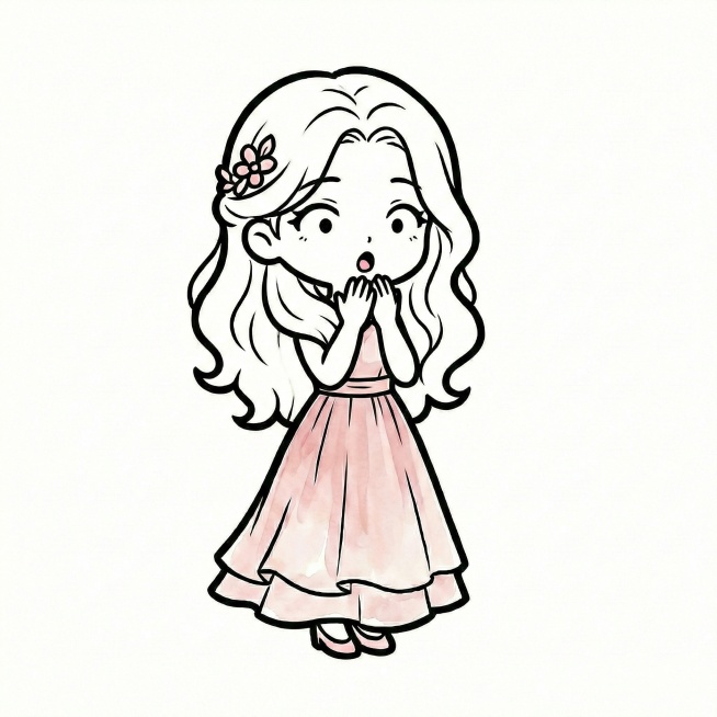 将图中人物的裙子颜色修改为和图1一致的淡粉色水彩风格预览效果