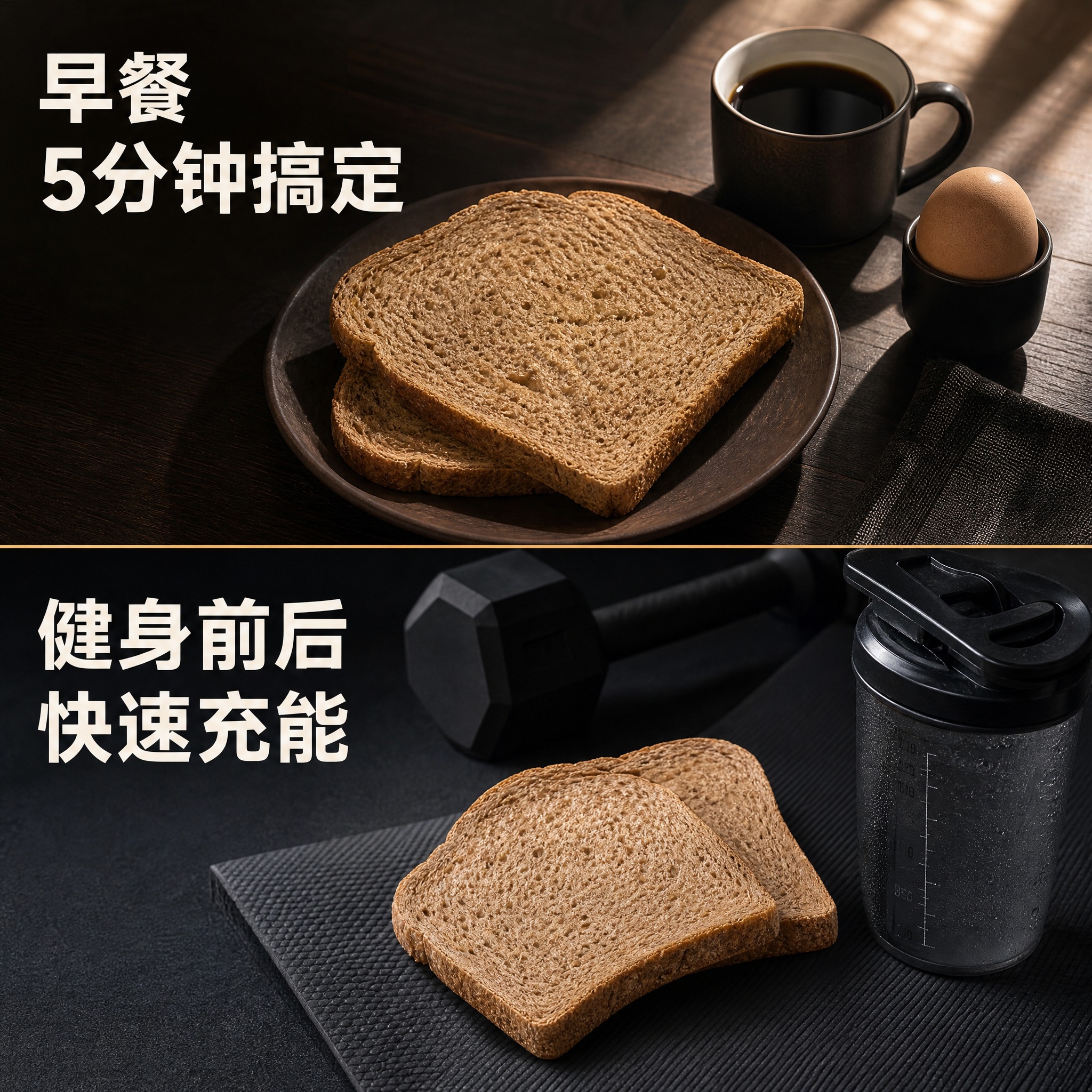 [主图-4] 纯全麦吐司面包 场景使用图，核心任务是展示早餐和… - 图片创意预览