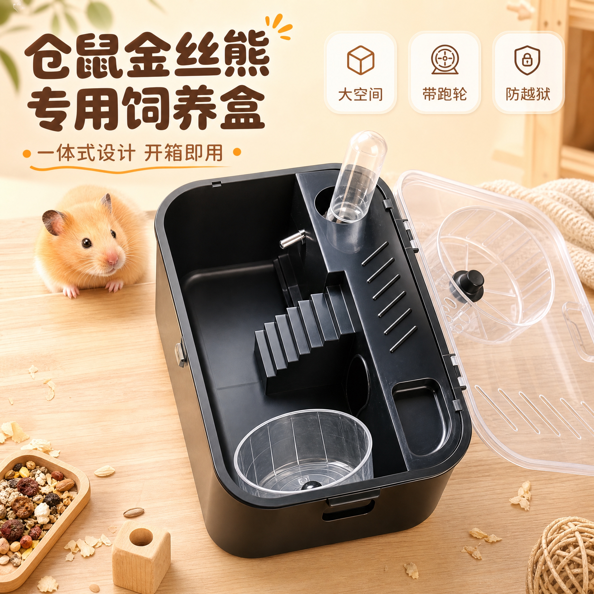 [主图-1] 仓鼠金丝熊专用一体式饲养盒首图，核心任务是展示产… - 图片创意预览