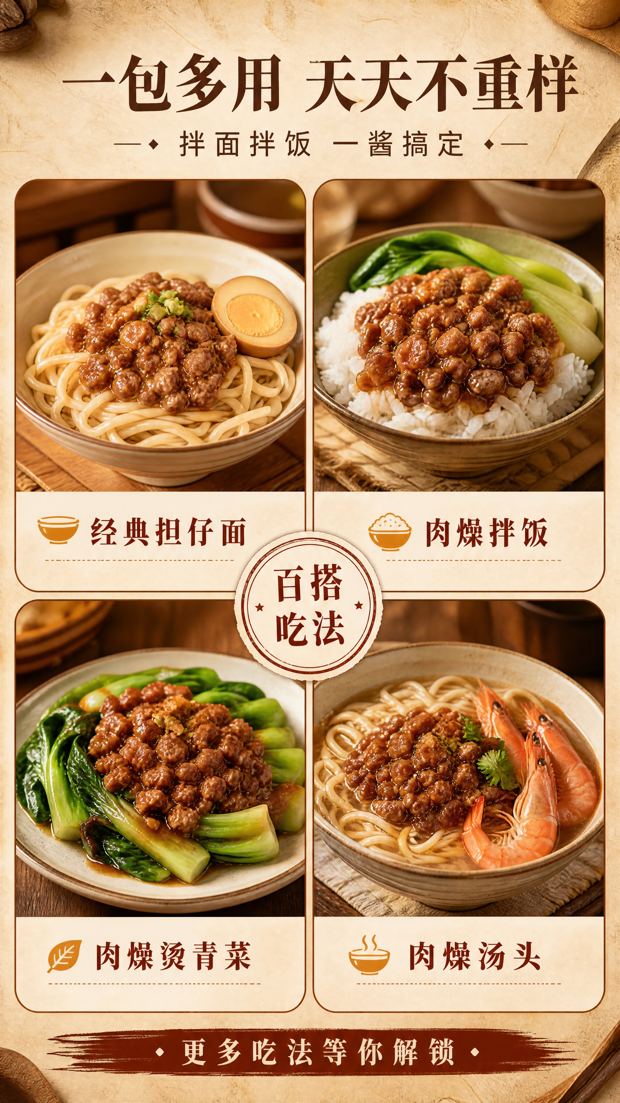 [商品] 使用【图1】中的肉燥原料质感；转化为多种吃法的成品菜… - 图片创意预览