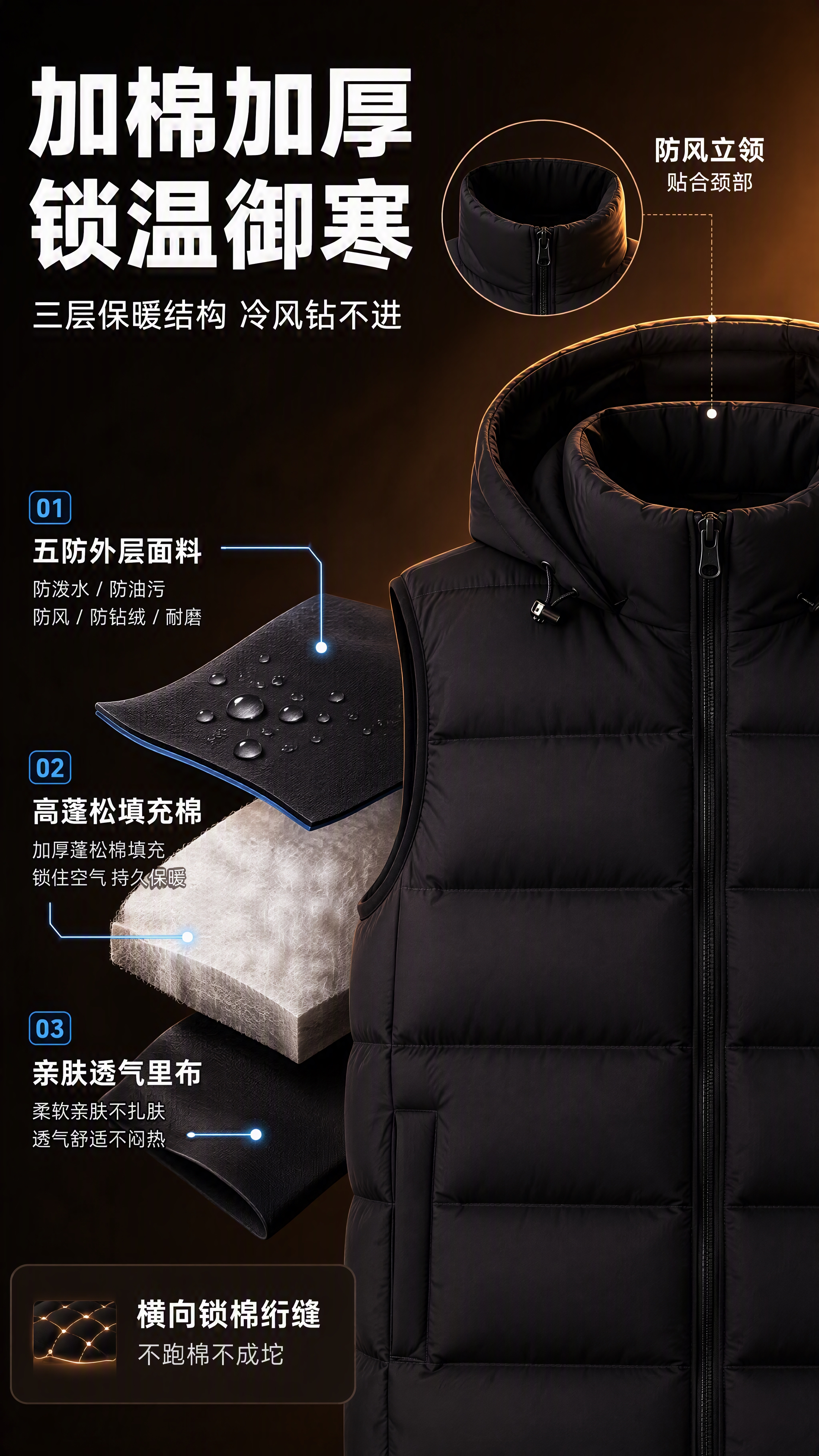 [第5张] 加棉加厚保暖层解析+防风立领特写。本张使用【图1】… - 图片创意预览