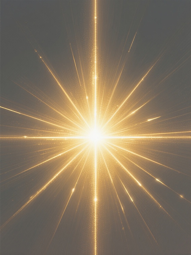 一张纯背景的数字艺术插画，画面中央是一个明亮耀眼的金色光芒，光芒从中心向四周呈放射状扩散，形成多条清晰锐利的金色光线，光线由中心向边缘逐渐变暗、变淡，背景为深灰色，整体营造出神秘而神圣的氛围，光线过渡自然平滑，具有强烈的视觉冲击力和空间感。