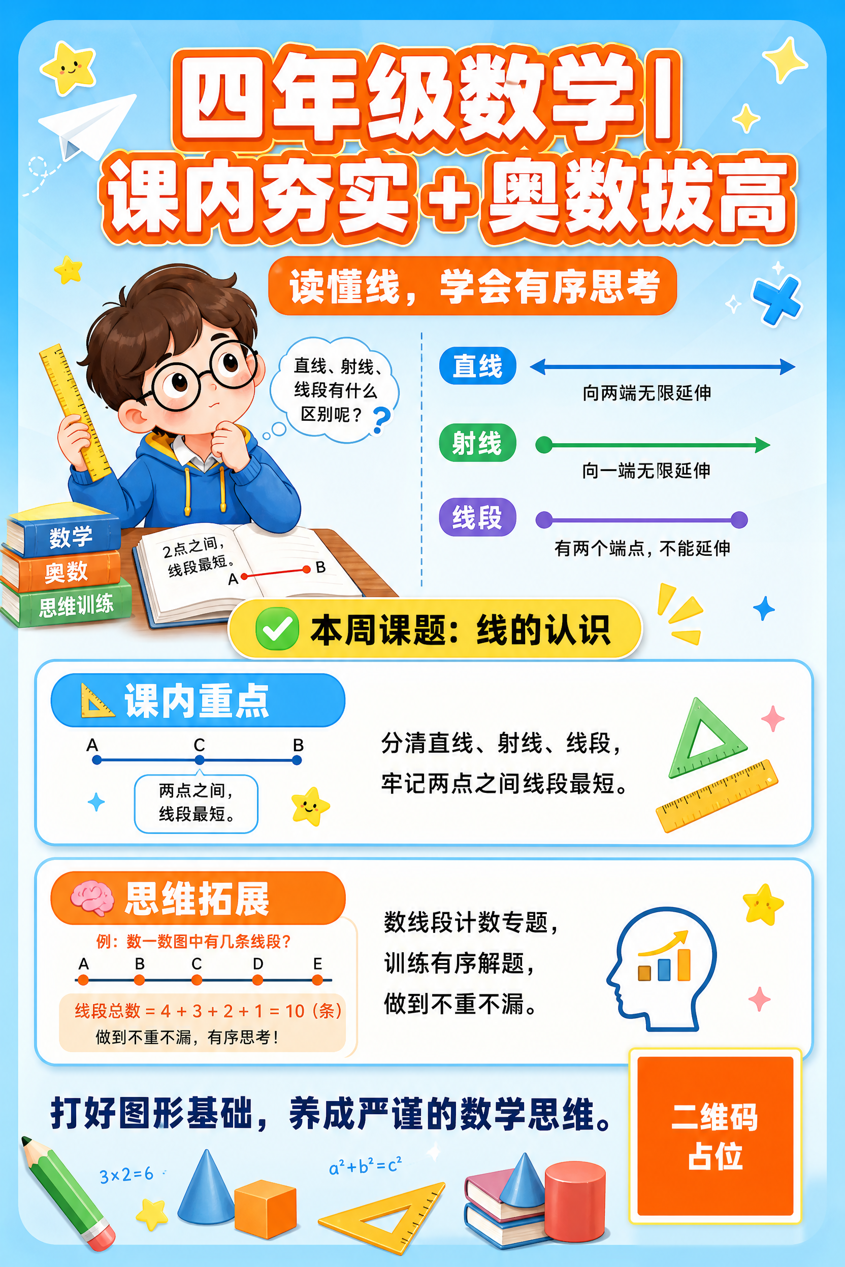 一张A4竖版小学数学课程招生海报，K12童趣卡通风，明亮天蓝+… - 图片创意预览