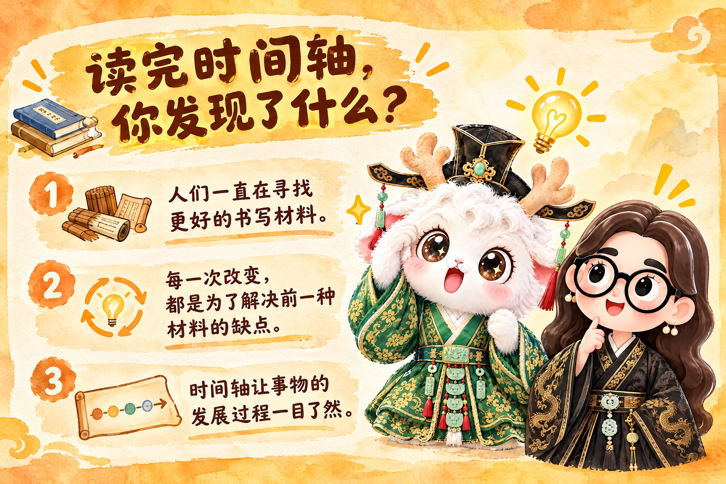横版6寸比例的知识卡片设计，标题为"读完时间轴，你发现了什么？… - 图片创意预览