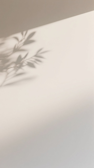 极简主义风格光影背景，大面积留白设计，柔和的浅米色与白色渐变背景，左上角投射下清晰的植物枝叶阴影，光影层次分明，光线柔和通透，整体画面呈现宁静、简约、高级的氛围，留白区域占比超过三分之二，视觉焦点集中在左侧的自然光影与阴影纹理上，低饱和度，高亮度，柔和的明暗过渡，干净利落的画面质感。预览效果