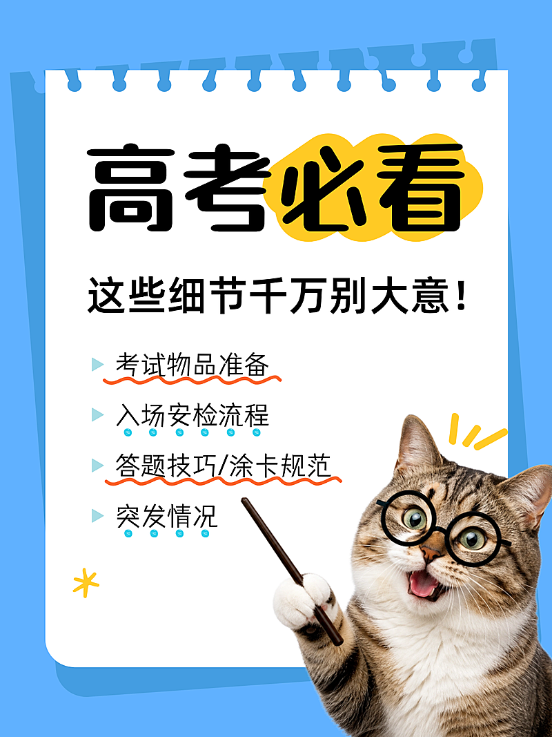 蓝色手帐风高考注意事项科普分享小红书封面