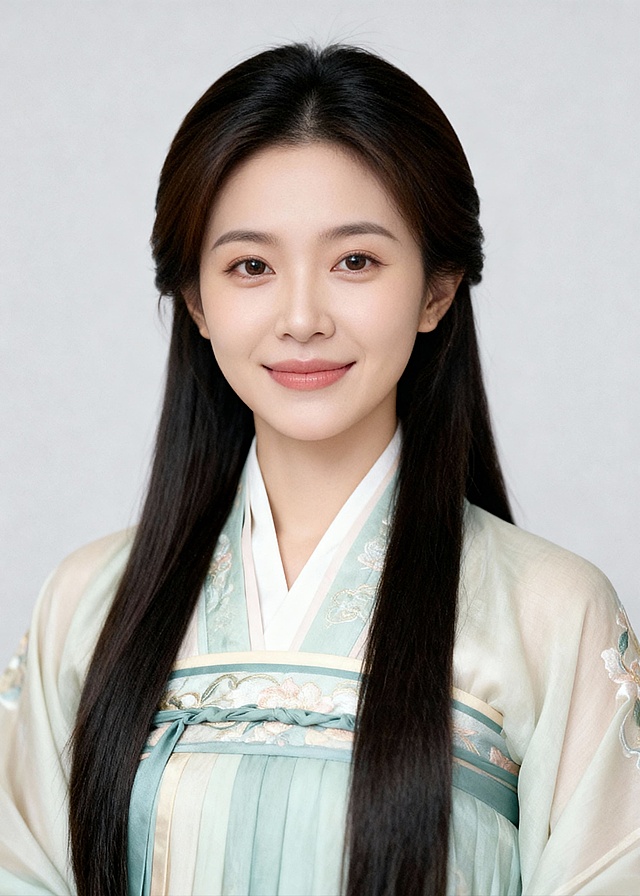 女生，汉服证件照，国风，纯色背景