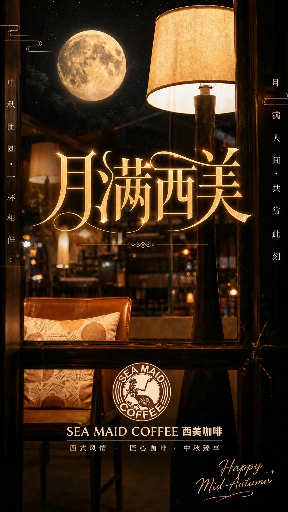 基于这张中秋节海报进行修改：1. 右侧竖排文字中最上方的"月"… - 图片创意预览
