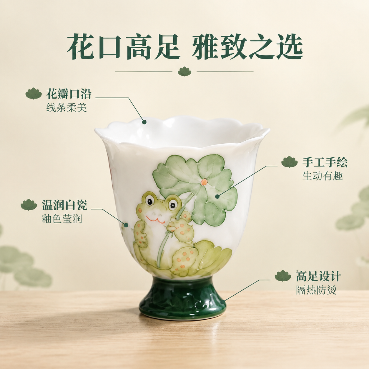 [主图-2] 花口高足青蛙荷叶杯 核心亮点 器型设计与工艺 [… - 图片创意预览