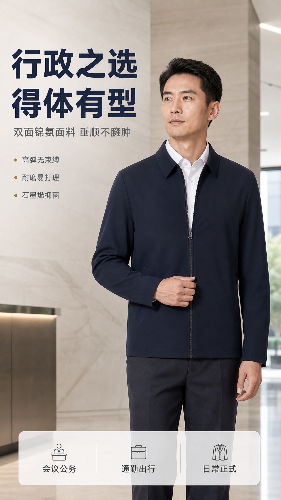 [商品] 使用【图1】深海军蓝行政夹克；保留经典衬衫翻领、前中… - 图片创意预览