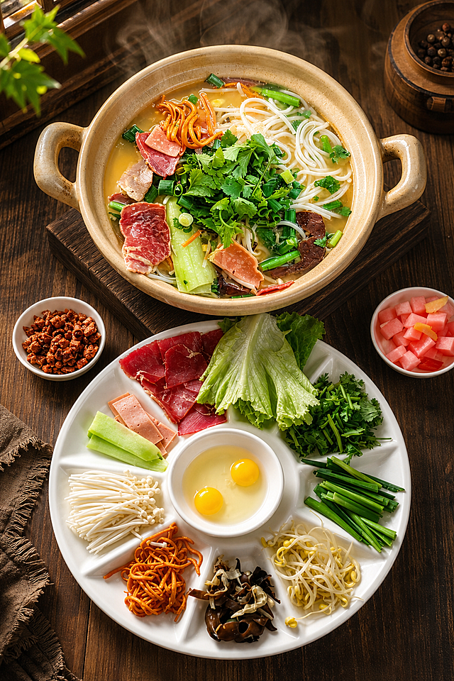 重新设计整体画面，将食物摆拍得更有食欲感，优化构图和光影，保留所有食材内容，提升画面质感和氛围感，适合美食宣传