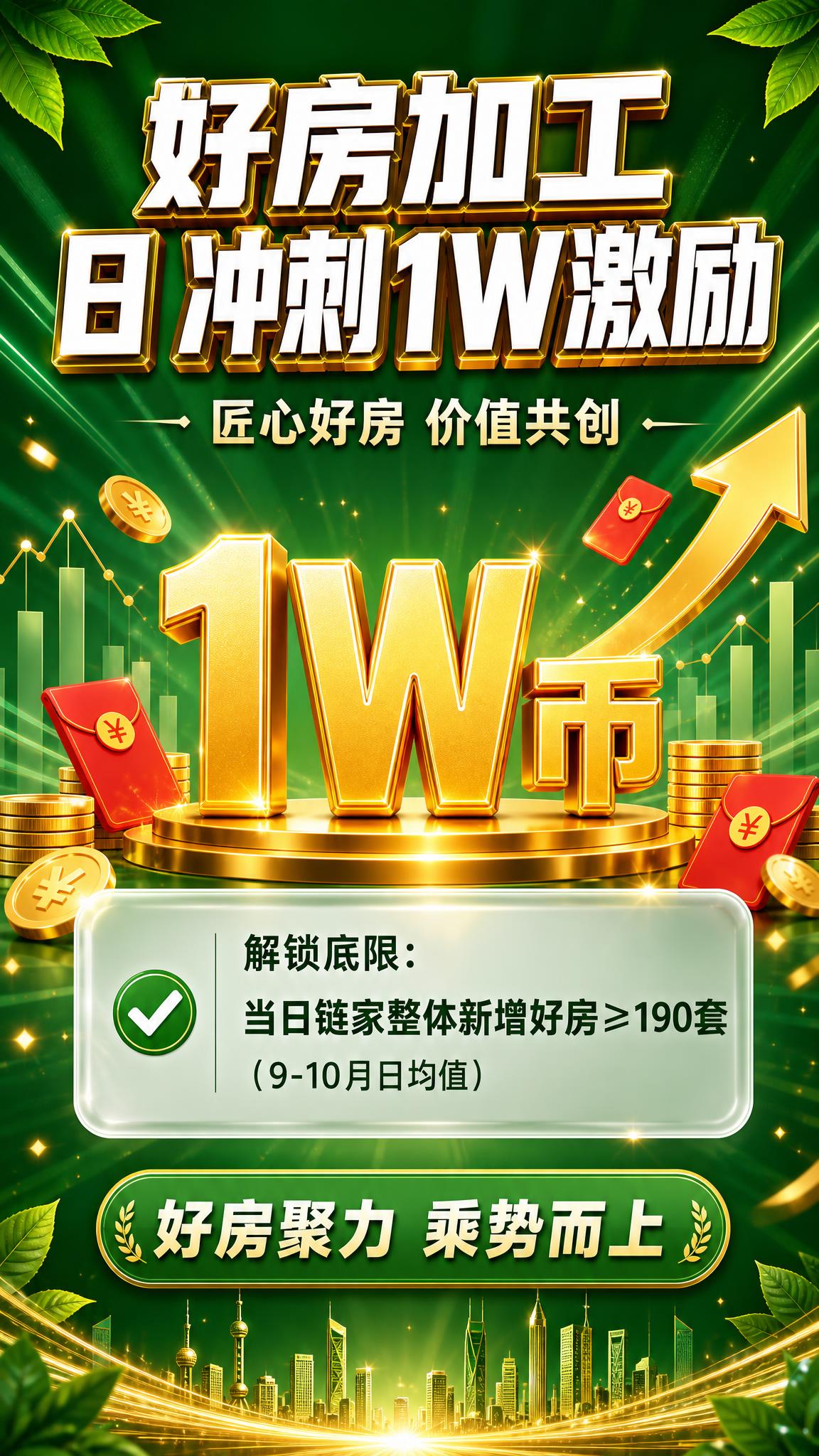基于参考图重新设计这张竖版企业激励海报，绿色系为主色调，深绿到… - 图片创意预览