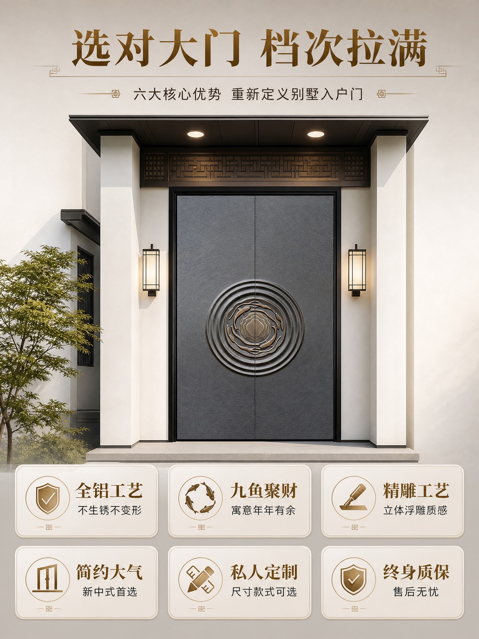 [商品] 使用【图1】臻尚铂门如鱼得水九鱼款全铝别墅大门；保留… - 图片创意预览