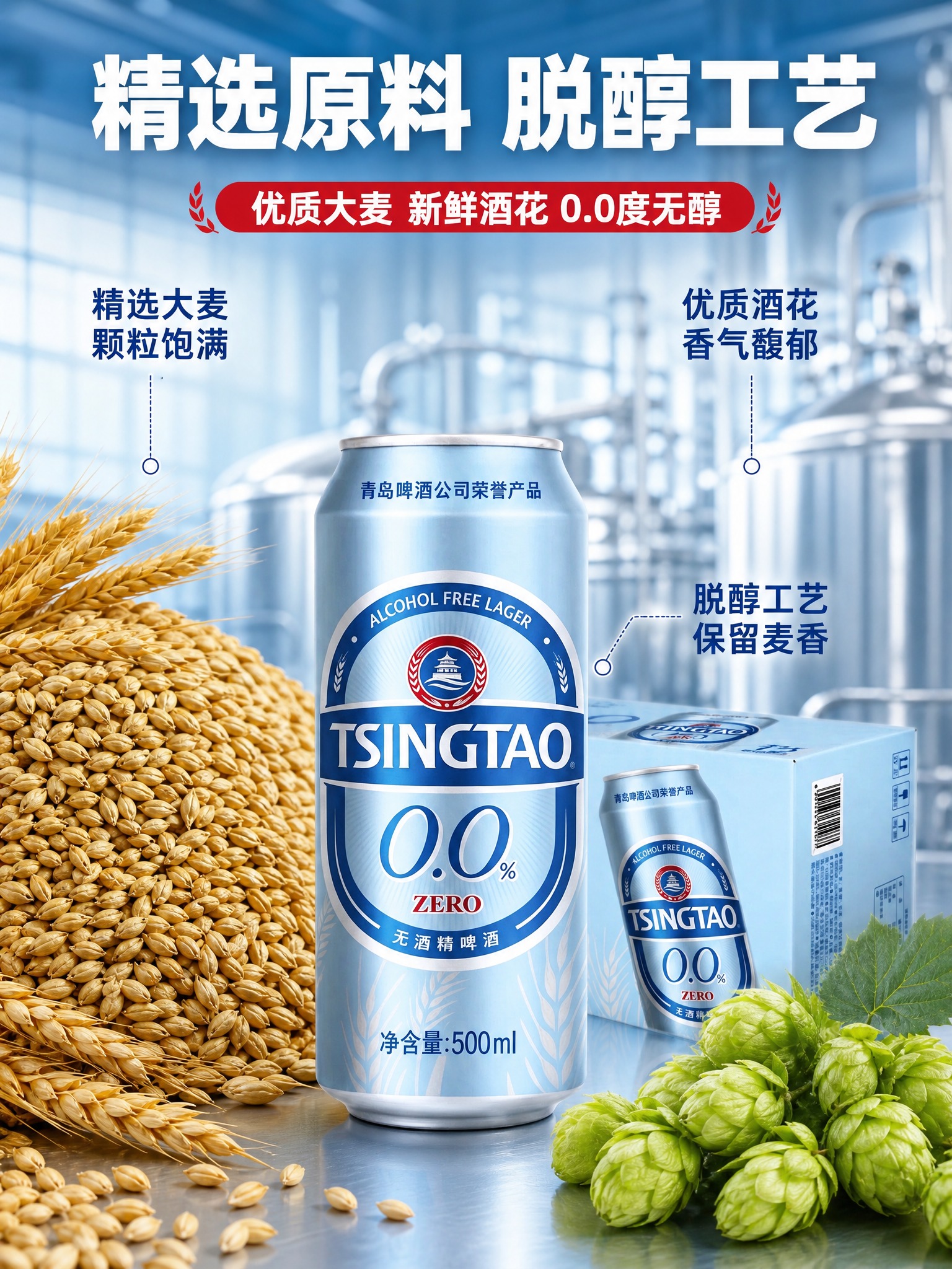 [商品] 使用【图1】青岛啤酒0.0%无酒精啤酒整箱装；保留浅… - 图片创意预览