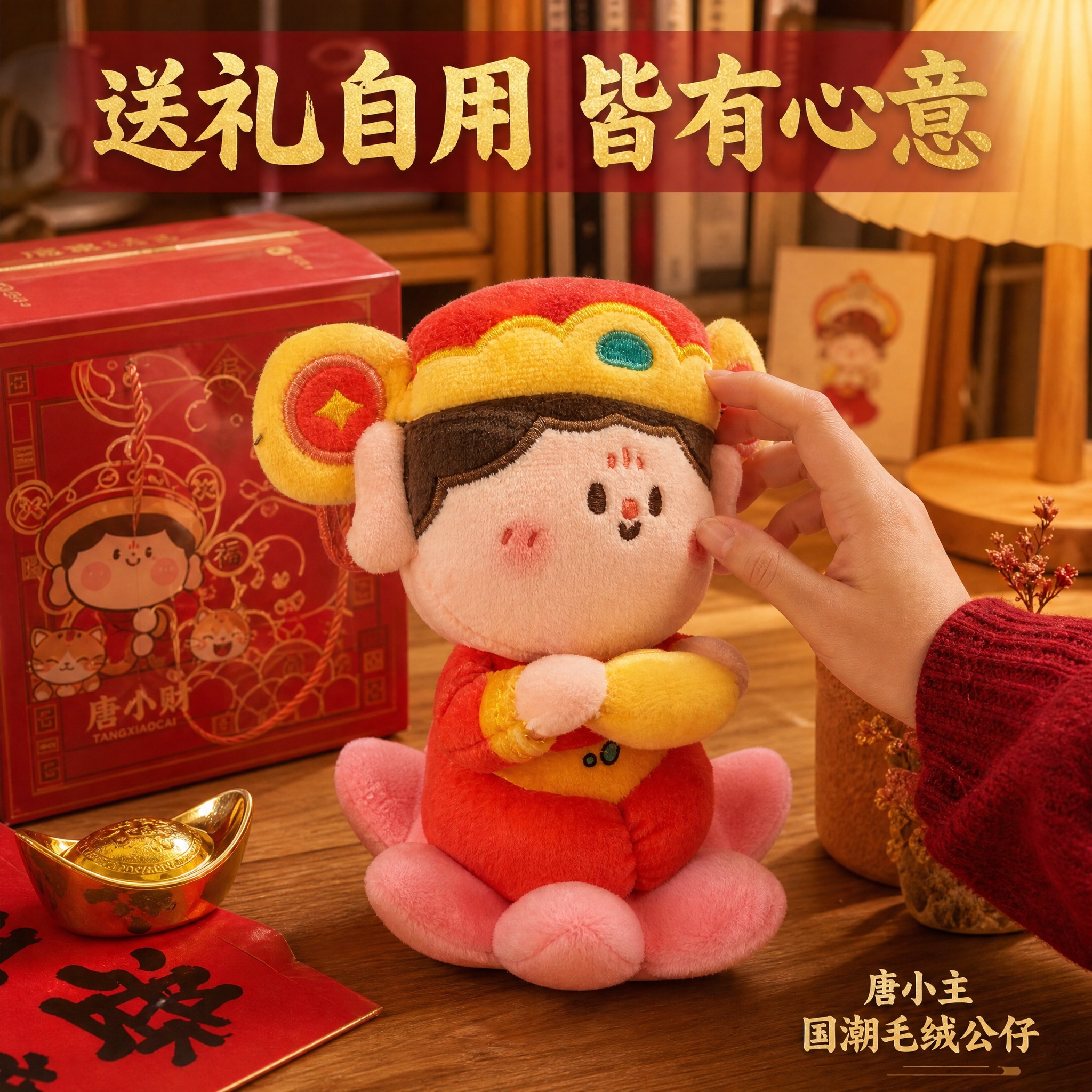 [主图-4] 唐小主唐小财毛绒玩偶真实场景图，节日送礼桌面陪伴… - 图片创意预览