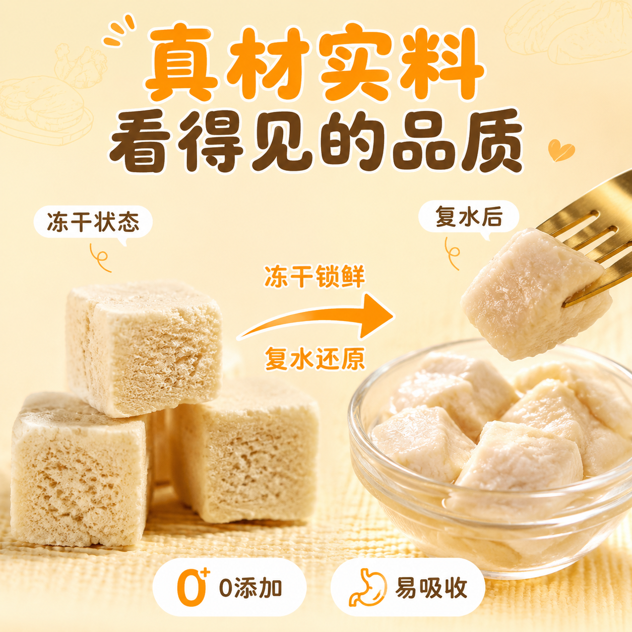 [主图-3] 细节与安全，微距展示冻干鸡肉粒的真实质地与复水效… - 图片创意预览