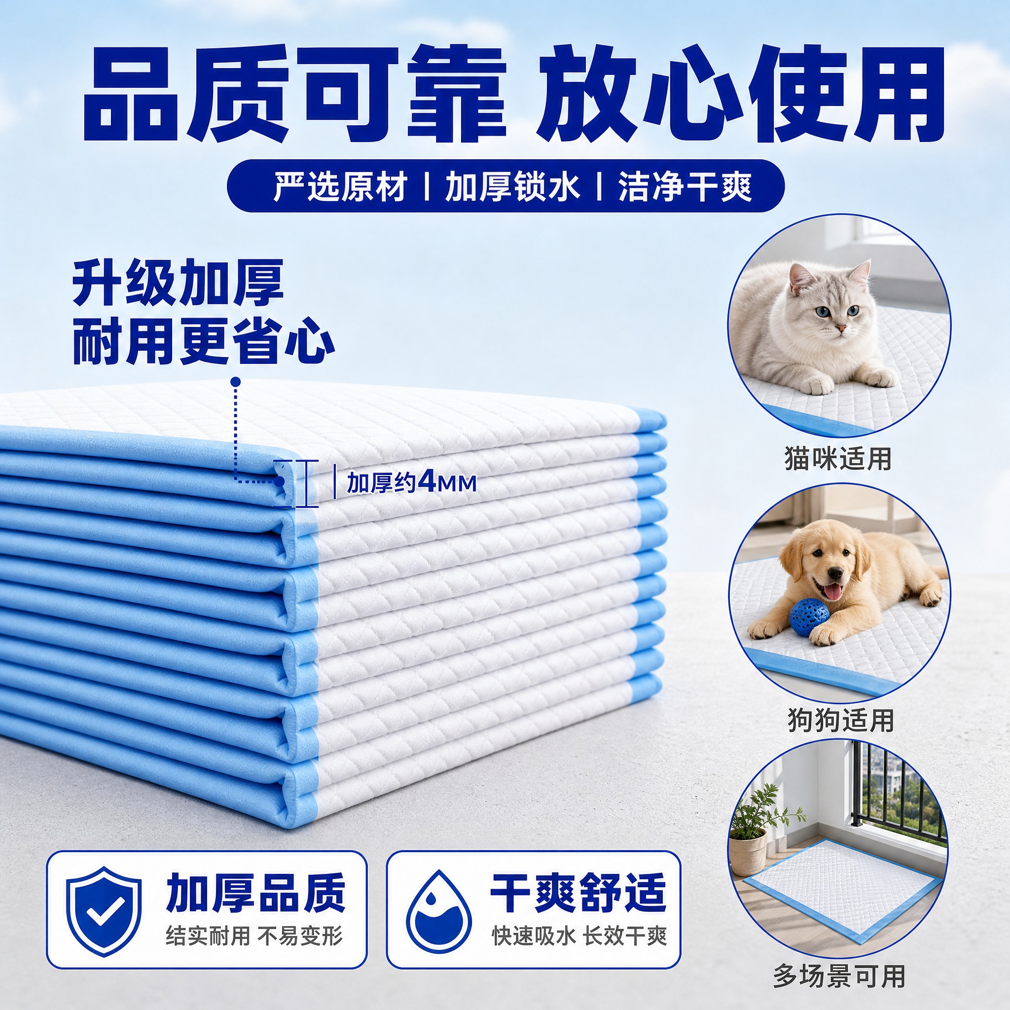 [主图-4] 品质可靠信任背书图，展示加厚品质与多场景适用，拼… - 图片创意预览