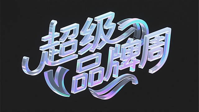 黑色背景，创意字体设计，线条流畅且富有艺术感，中文“超级品牌周”，字体进行抽象变形，创造出独特的节奏和动感，给人以强烈的视觉冲击，高级感，扁平化，大师作品
