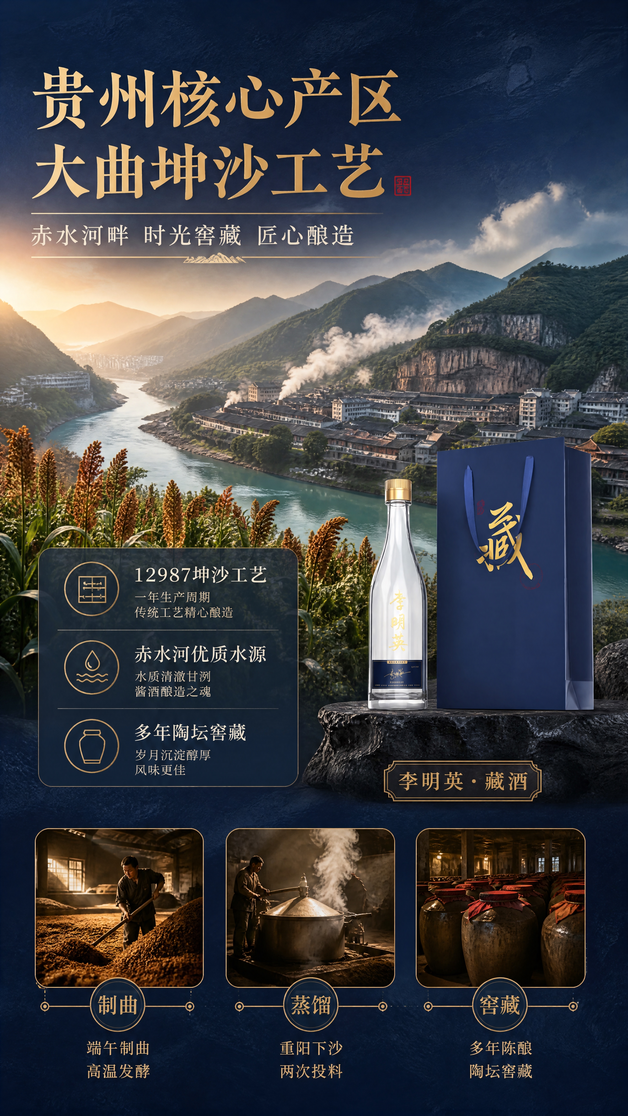 [商品] 使用【图2】李明英白酒单瓶礼盒与酒瓶；保留深蓝礼盒烫… - 图片创意预览