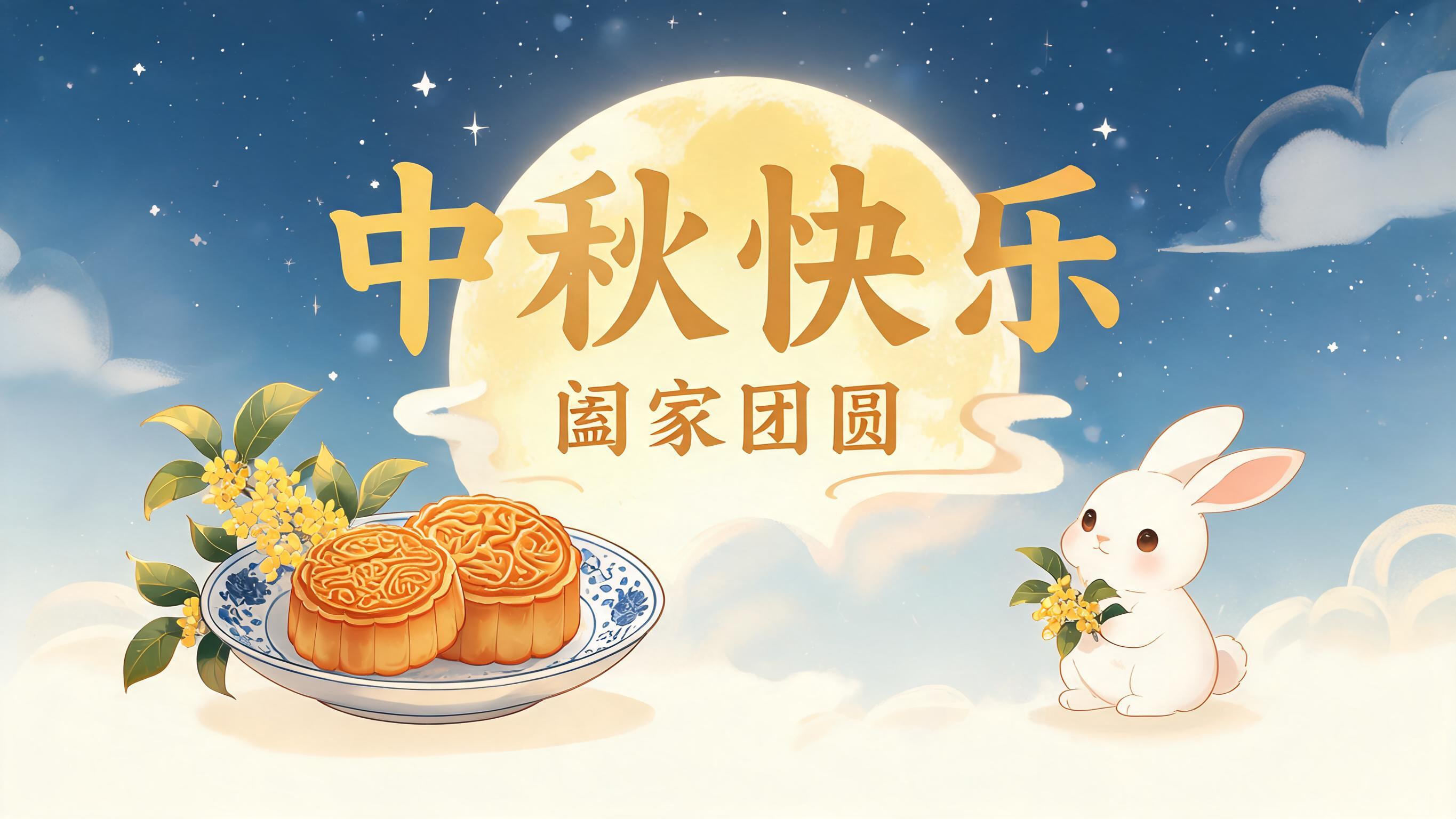 微信公众号首图，中秋节主题，画面中央有醒目的大字标题"中秋快乐… - 图片创意预览