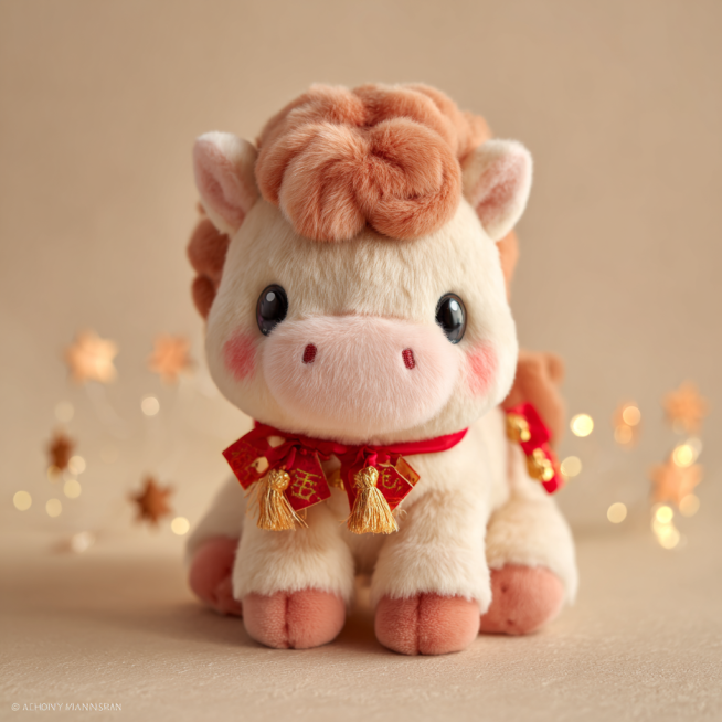 A super cute and fluffy Chinese New Year horse mascot named "Fu Juju", --毛绒治愈风--. The entire body is预览效果