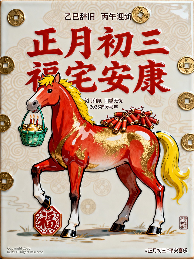 马年初三瓷板画