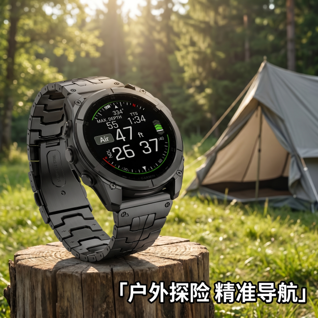 [主图 7] 亚洲男性模特佩戴智能户外运动手表，户外露营场景展示。
[氛围风格] 休闲户外露营，自然生活氛围感。
[画质] 商业摄影质感、光线柔和通透、产品清晰真实、画面干净高级。
[元素] 同一位亚预览效果
