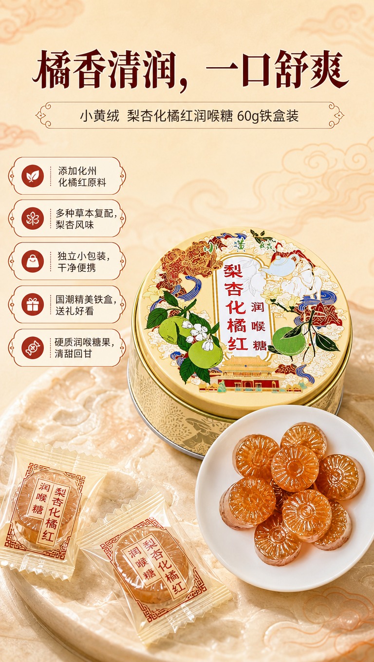 [商品] 使用【图2】国风圆铁盒梨杏化橘红润喉糖+【图1】白色… - 图片创意预览