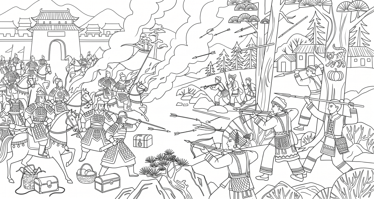 提取出这张插画的线稿，要求线条简洁干净，线条清晰流畅，去除所有颜色，保留完整的人物场景轮廓预览效果