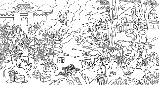 提取出这张插画的线稿，要求线条简洁干净，线条清晰流畅，去除所有颜色，保留完整的人物场景轮廓