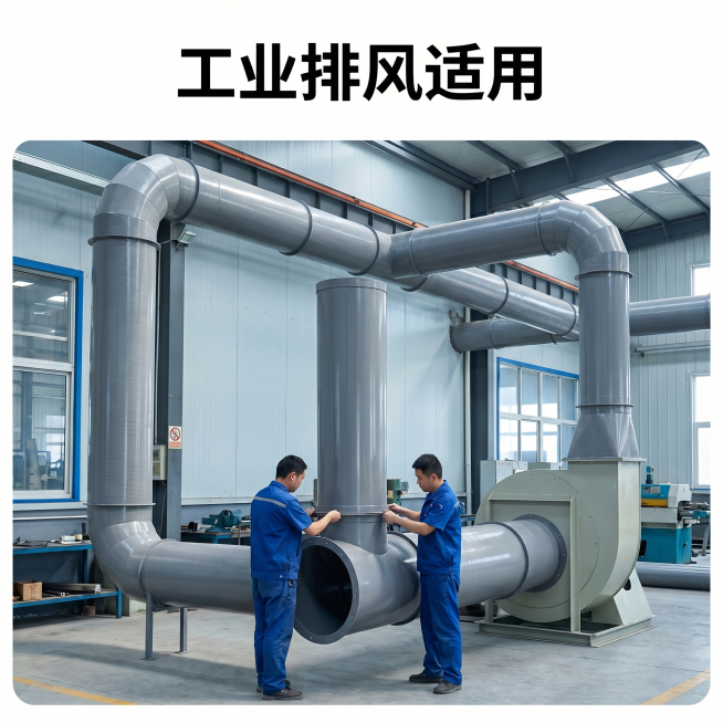 [主图 4] PP阻燃风管工厂安装场景展示图，使用场景体验。
[氛围风格] 真实工业场景，专业应用场景展示，实景融合风格
[画质] 商业摄影质感，真实场景拍摄，光线自然通透，产品清晰真实，画面干净高级预览效果