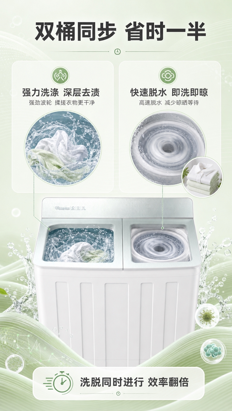 [商品] 使用【图1】白色双桶半自动洗衣机；保留双桶结构、左侧… - 图片创意预览
