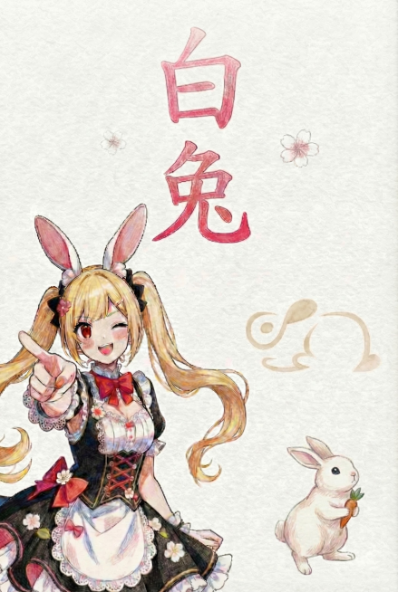 将画面中的小白兔进行适当简化，保留彩铅绘制痕迹预览效果
