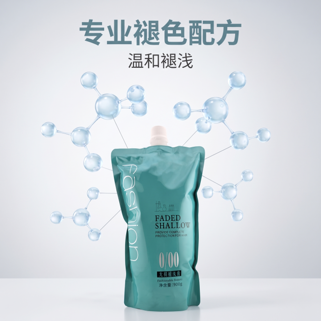 [主图-3] 染发褪浅膏专业属性展示主图；[氛围风格] 实验室科研感，专业通透；[画质] 商业摄影质感，光线柔和通透，产品清晰真实，画面干净高级。[元素] 0/00褪浅膏产品放置在画面下方，保持原有外预览效果