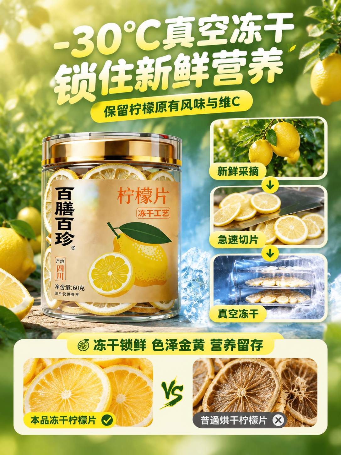 [商品] 使用【图1】百膳百珍冻干柠檬片罐装产品；保留罐身金色… - 图片创意预览