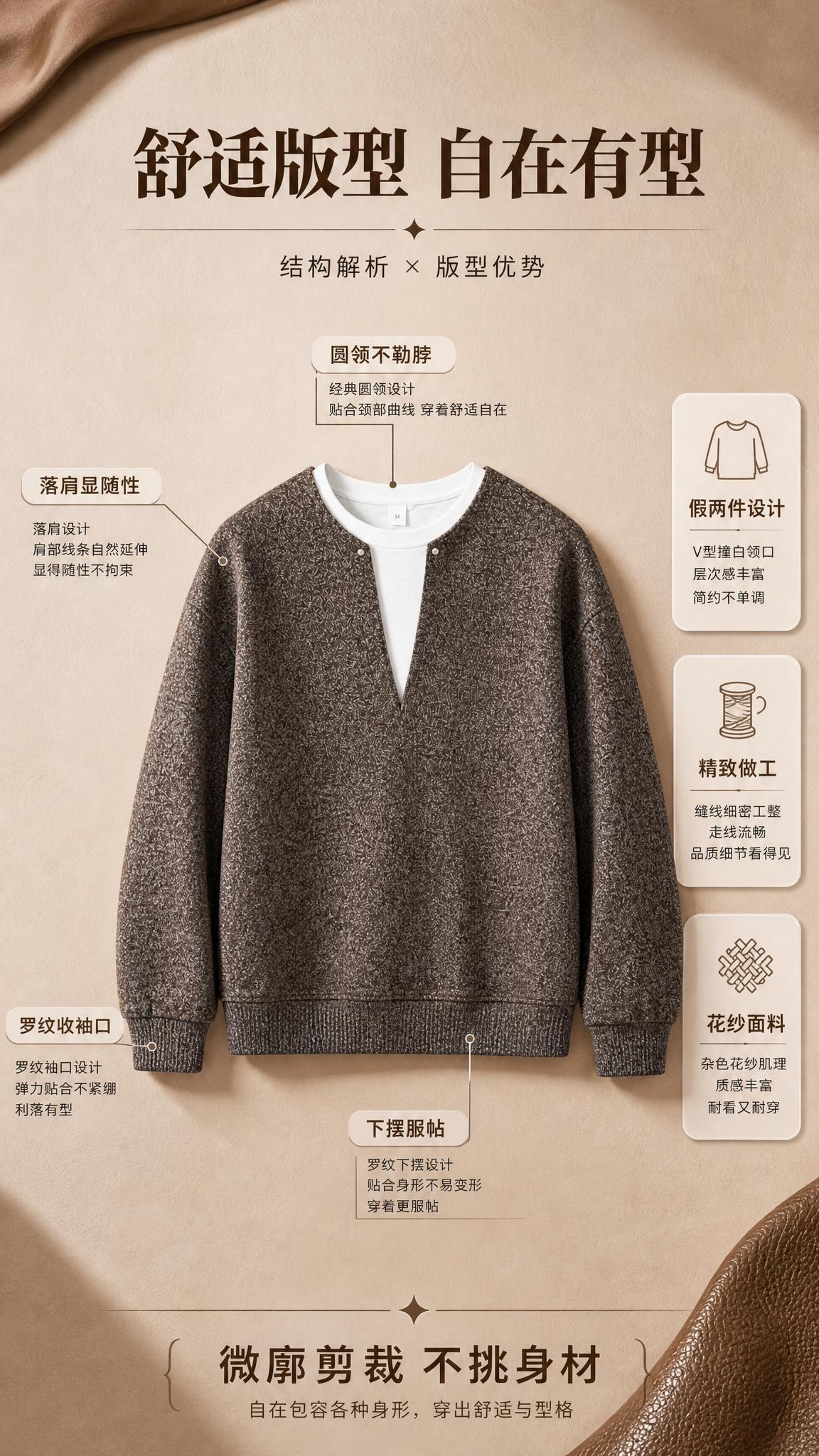 [商品] 使用【图1】假两件撞色圆领针织卫衣；商品处理：保留圆… - 图片创意预览