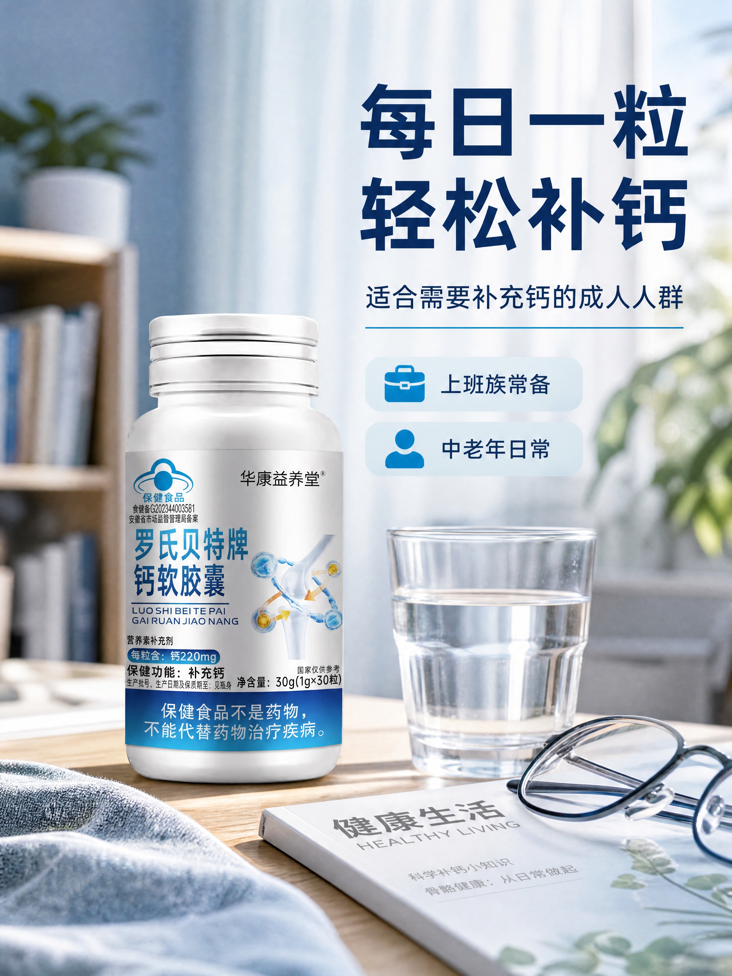 [商品] 使用【图1】华康益养堂罗氏贝特牌钙软胶囊产品瓶身；保… - 图片创意预览
