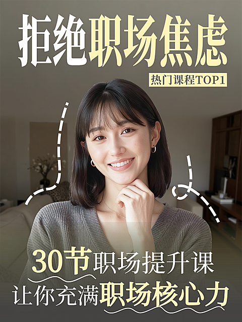 现代风拒绝职场焦虑课程宣传营销真人大字风小红书封面