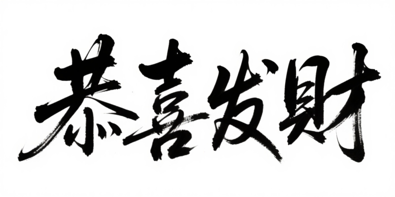 手写草书风格的“恭喜发财”四个汉字，笔触流畅自然，墨色浓淡变化丰富，具有传统书法的韵味，背景为纯白色预览效果
