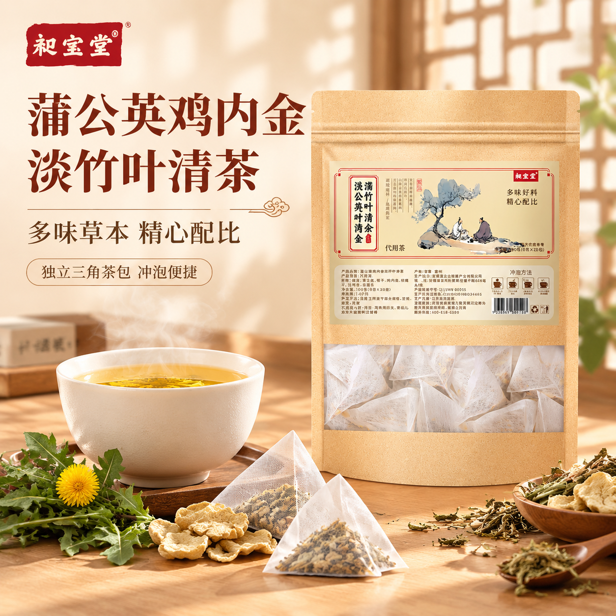 [主图-1] 首图点击率，主题为蒲公英鸡内金淡竹叶清茶，突出草… - 图片创意预览