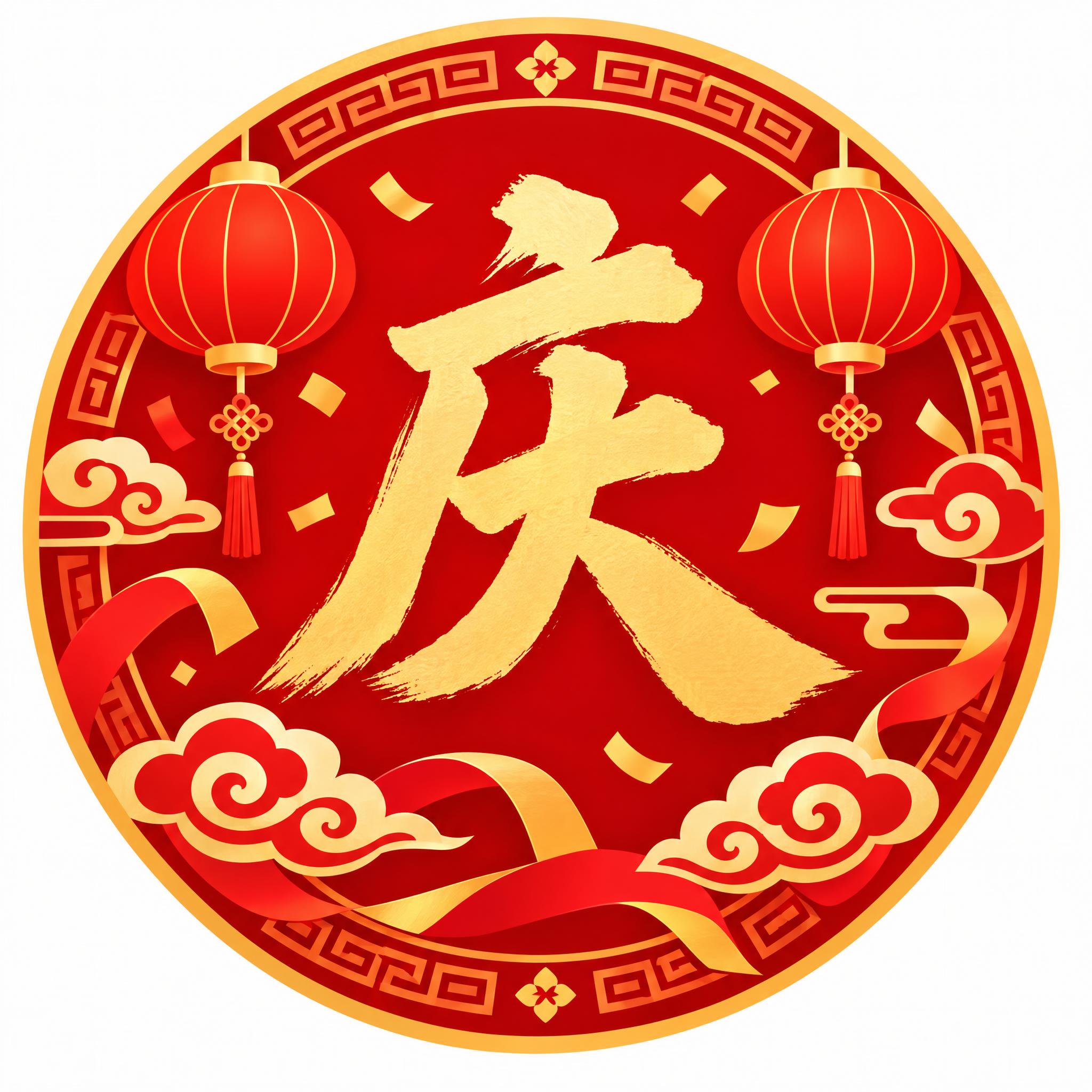 商城节日小图标设计，红色喜庆风格，画面中央是醒目的"庆"字书法… - 图片创意预览