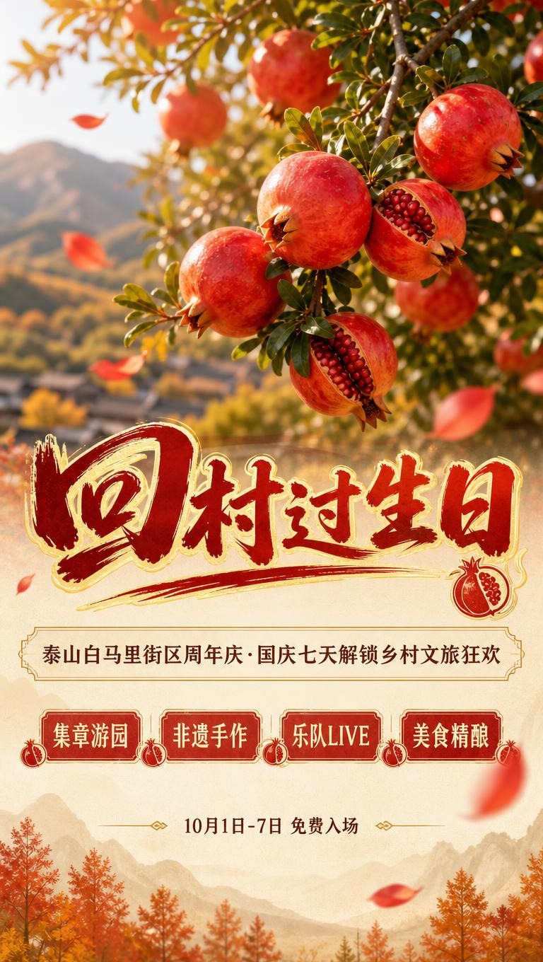 [商品] 使用【图1】石榴挂满枝头的秋日丰收场景作为主视觉素材… - 图片创意预览