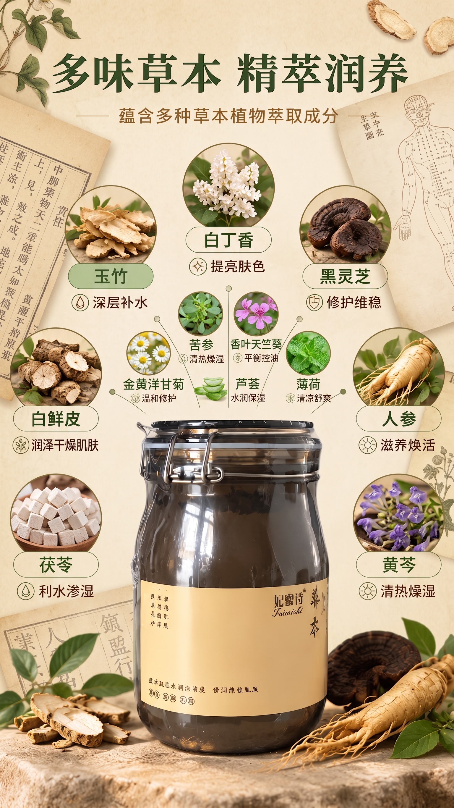 五味改成多味，植物草本改成有马齿苋，苦参，茯苓，黄芩，鱼腥草，… - 图片创意预览