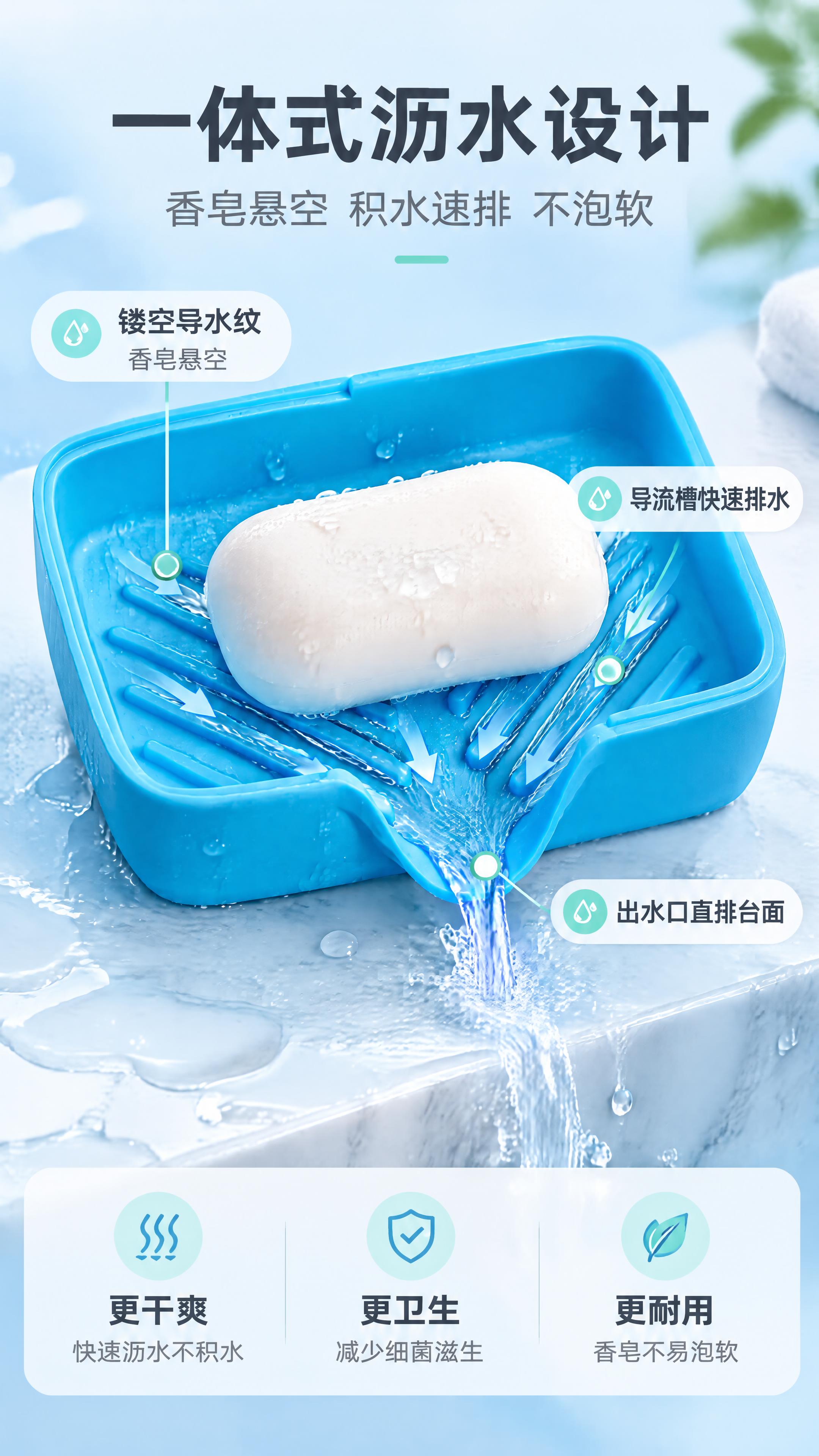 [商品] 使用【图1】蓝色硅胶香皂盒；保留方形结构、内部斜向导… - 图片创意预览