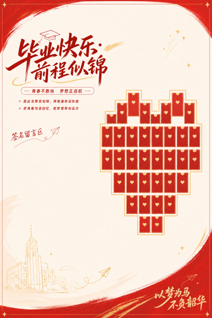 将这张毕业签名墙红包签到图调整为2:3的比例，保持原有图片所有内容、文字和设计风格不变预览效果