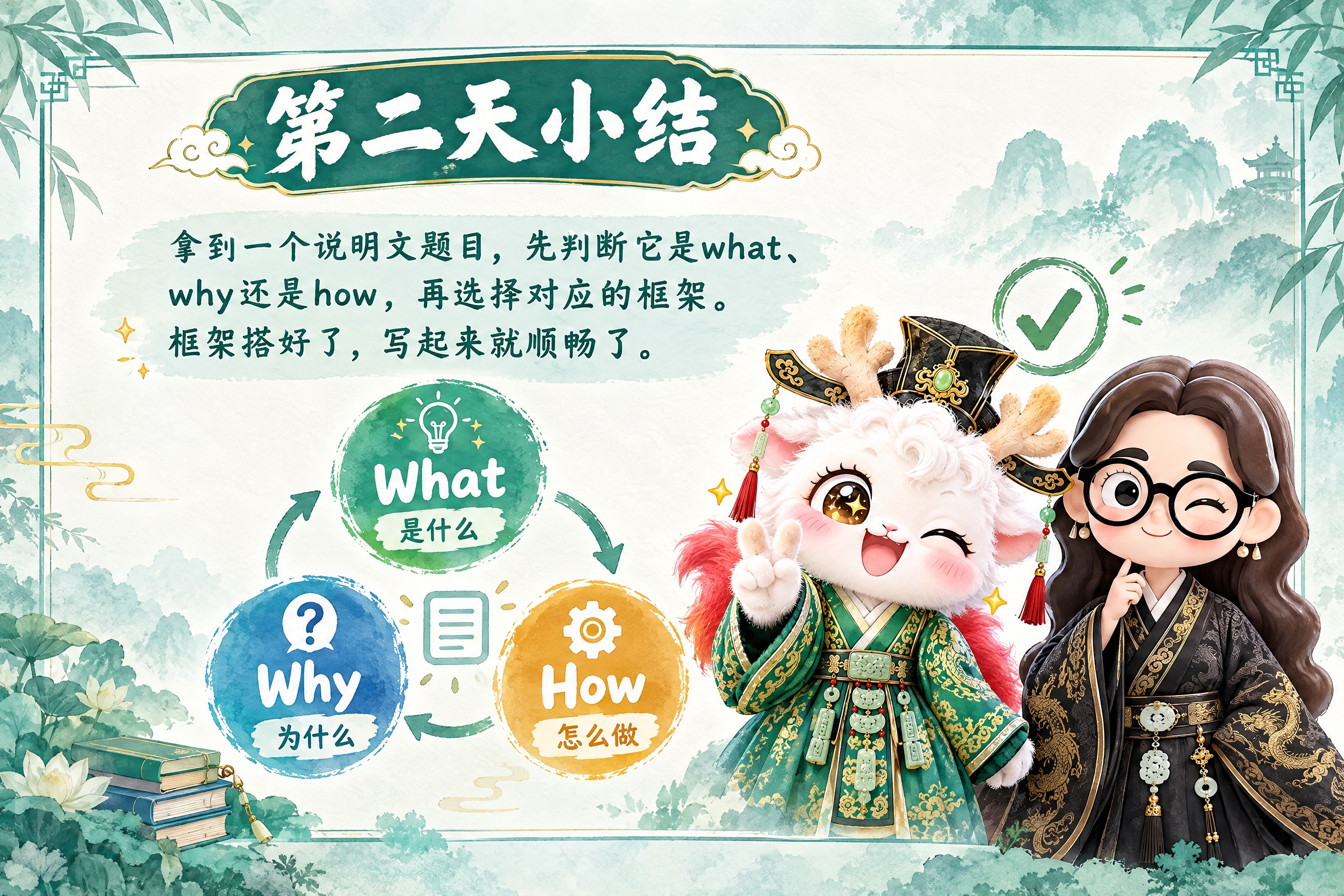 横版6寸比例的知识卡片设计，标题为"第二天小结"，内容为"拿到… - 图片创意预览