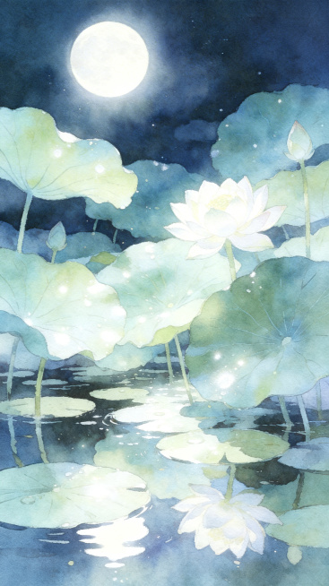 去除图片左上角的“AI生成”水印和右下角的“扣子”水印，保持原有的水彩荷塘月色画面、色彩、风格完全不变预览效果