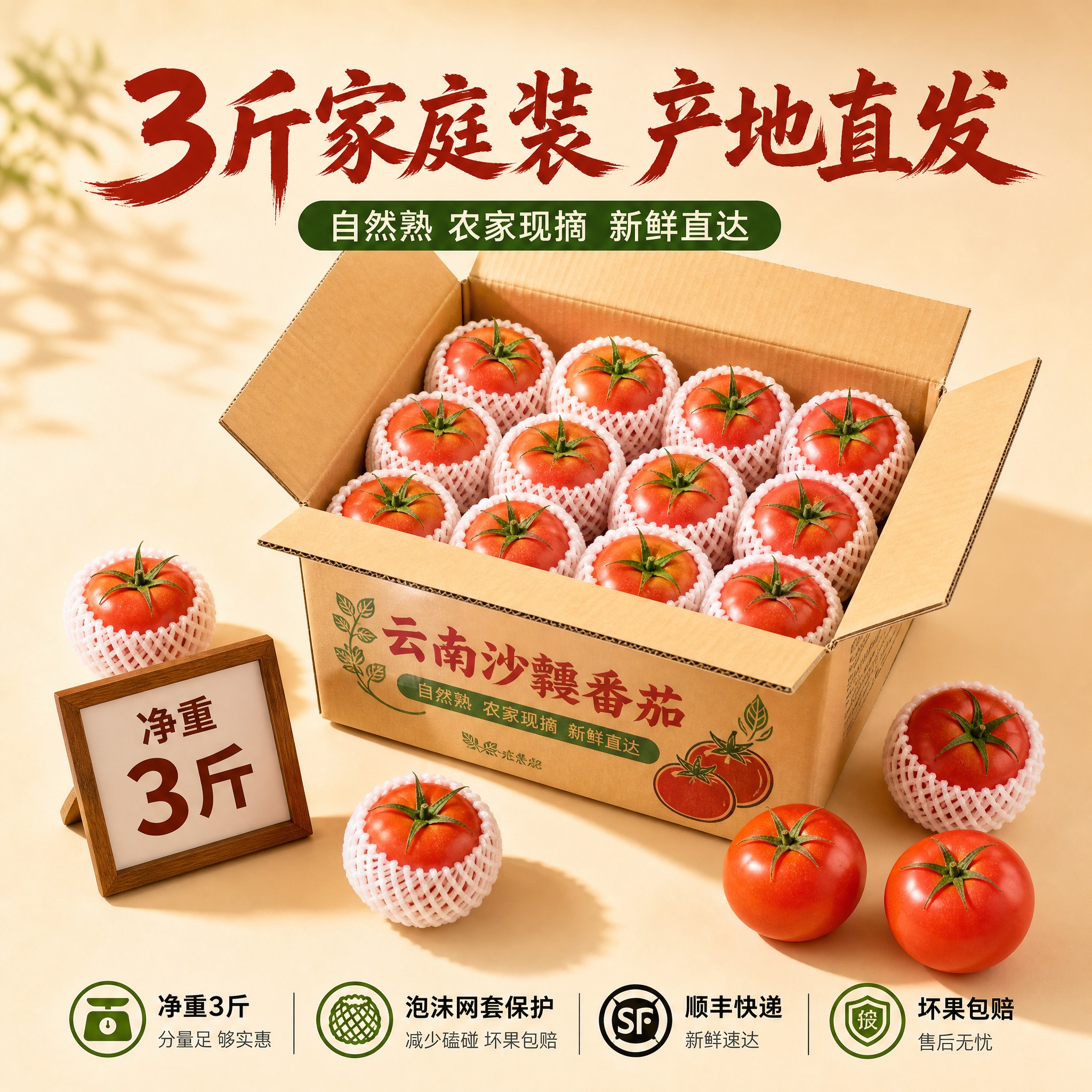 [主图-5 番茄规格图] 3斤装家庭装 规格分量展示 包装展示… - 图片创意预览