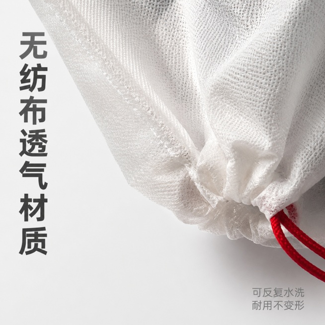 「图片1」「图片1」「图片1」，生成一套主图（5张），商品名称是无纺布鞋套，卖点是 
1. 无纺布透气不闷鞋
2. 抽绳束口防尘防潮
3. 球鞋收纳防黄氧化
4. 大容量啥鞋都能装
5. 可反复水洗耐预览效果